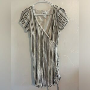 Superdown Linen mini Wrap Dress with fringe